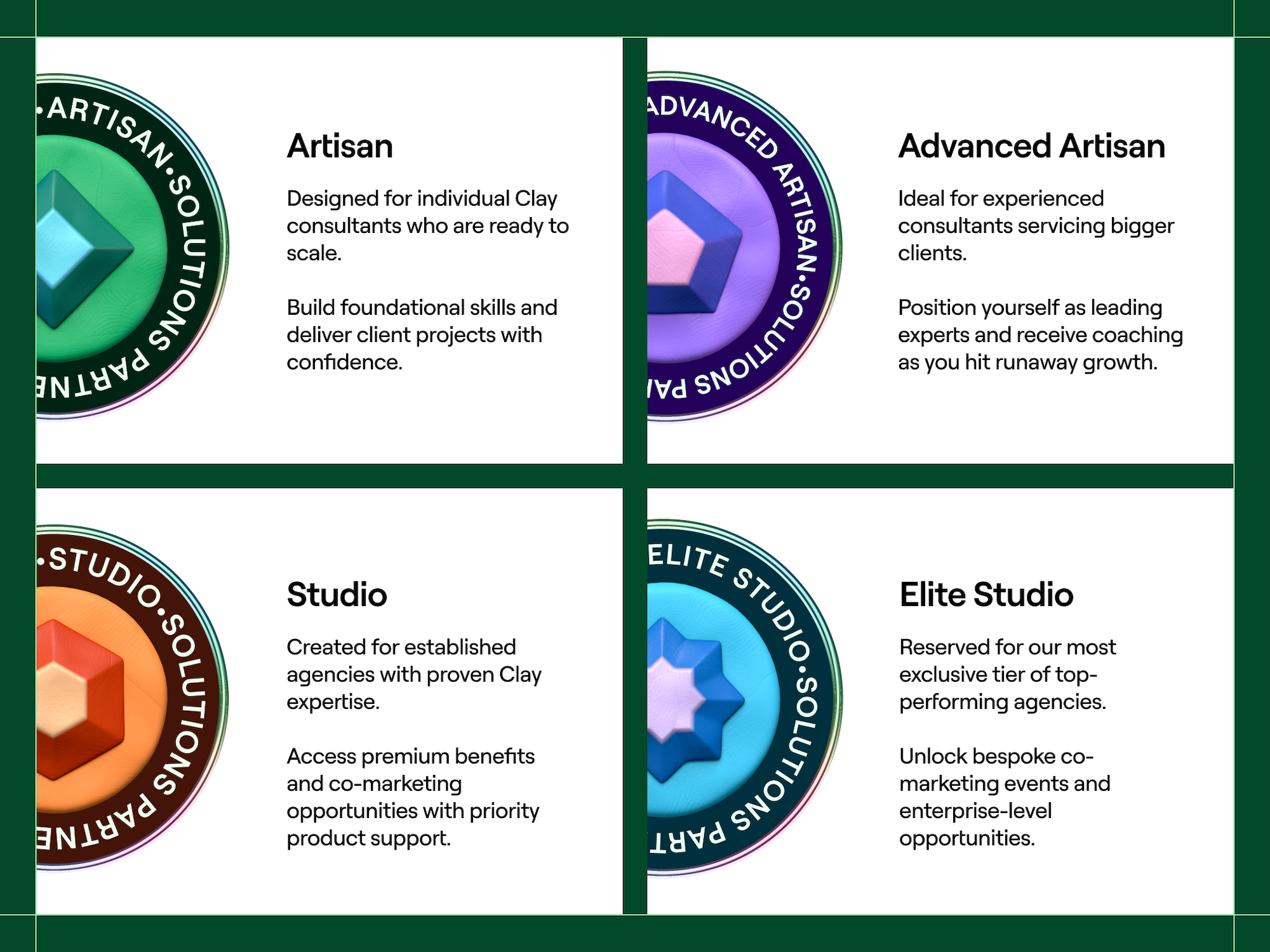 Clay Partner badges: Artisan, Advanced Artisan, Studio, Elite Studio